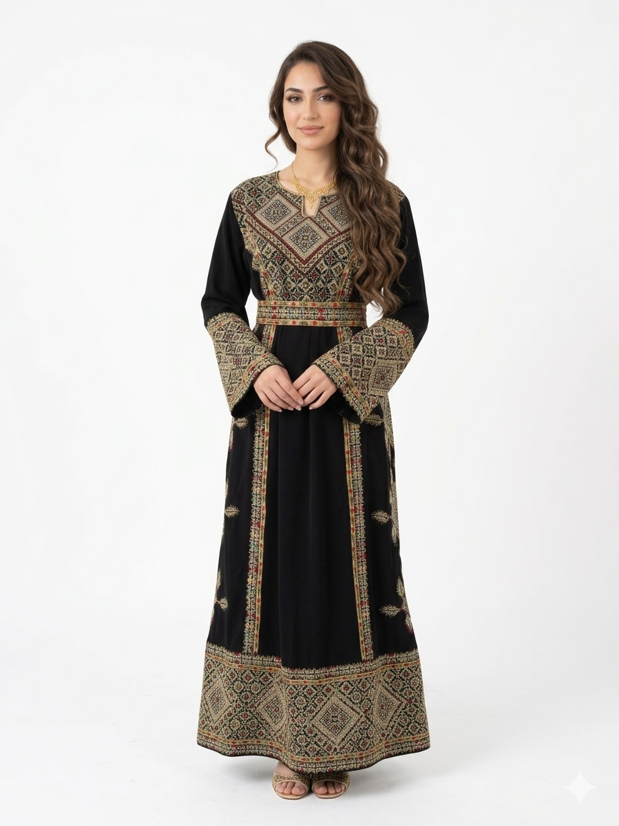 Embroidered Palestinian Rhombus Dress – Traditional Pattern
