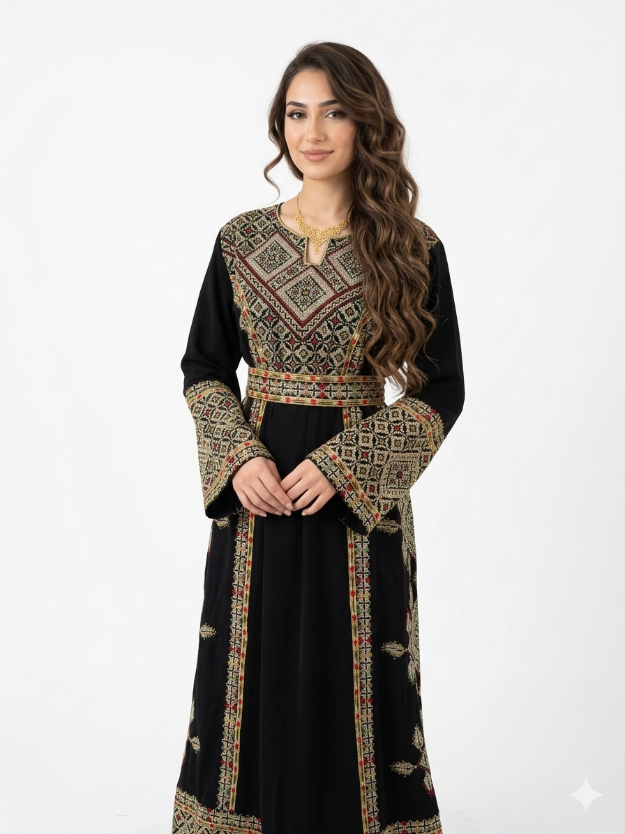 Embroidered Palestinian Rhombus Dress – Traditional Pattern