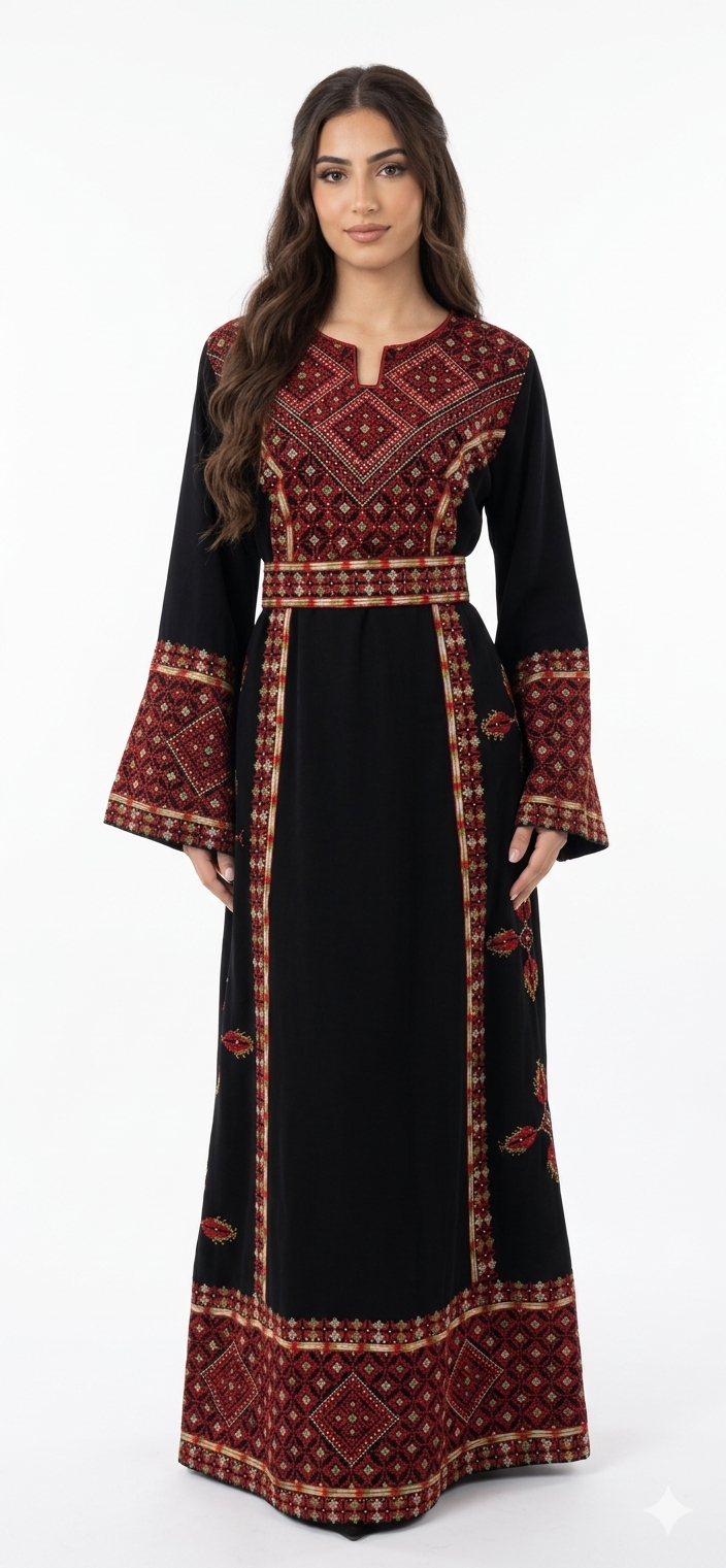 Embroidered Palestinian Rhombus Dress – Traditional Pattern