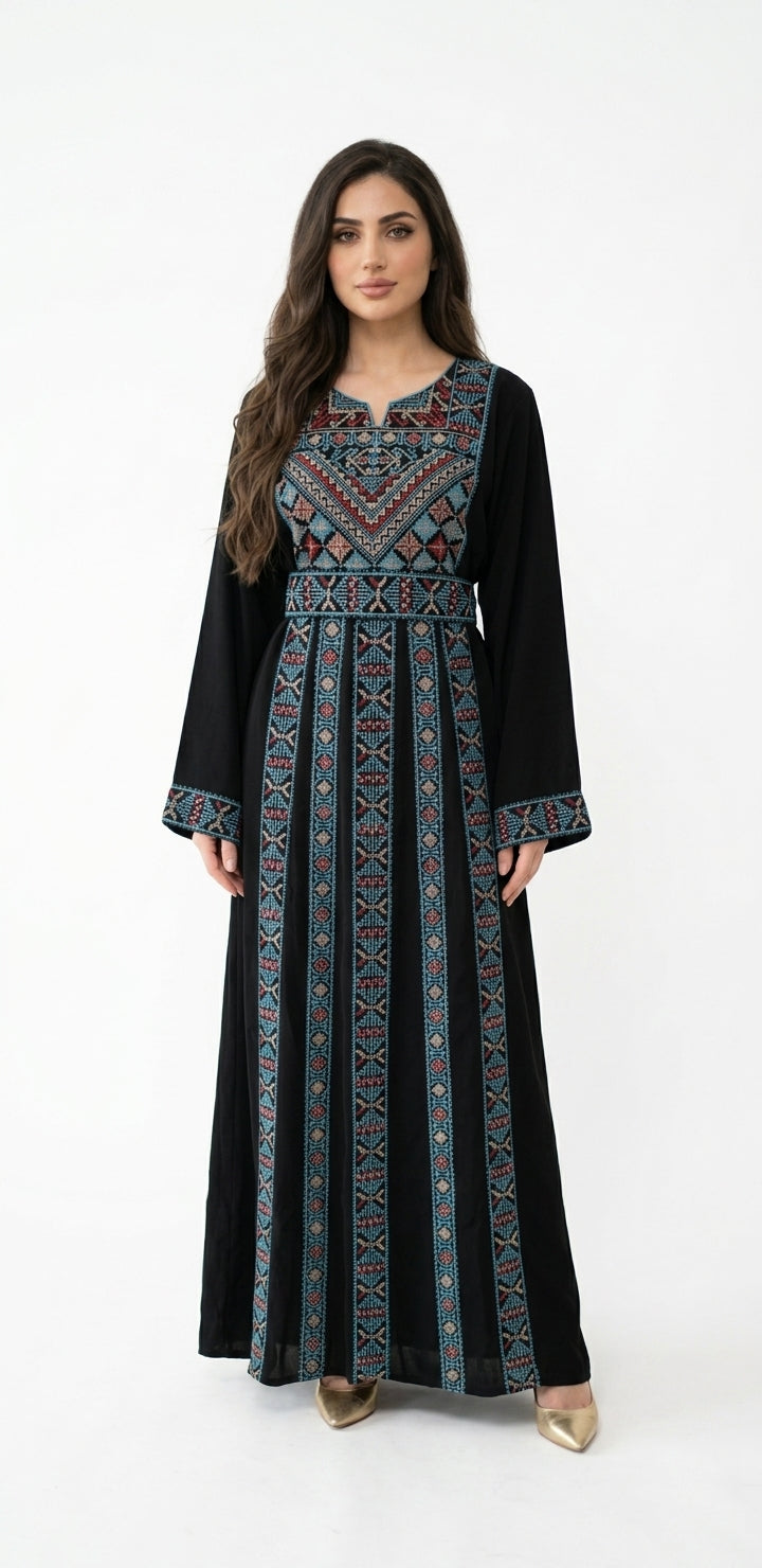 Classic Black & Blue Embroidered Thobe Dress