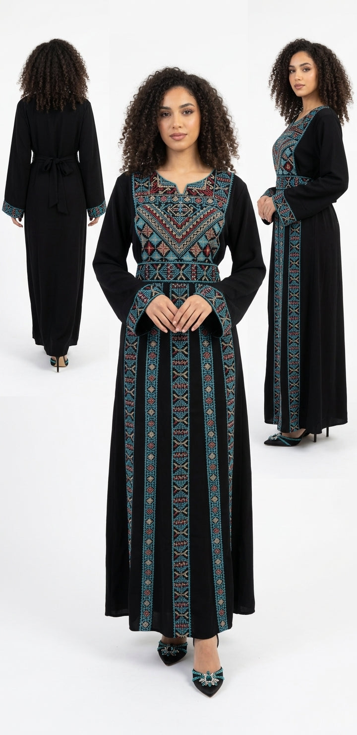 Classic Black & Blue Embroidered Thobe Dress