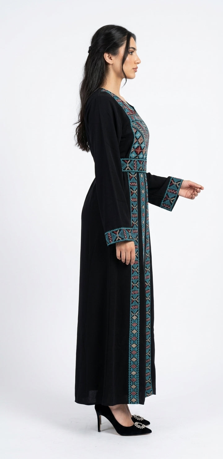 Classic Black & Blue Embroidered Thobe Dress