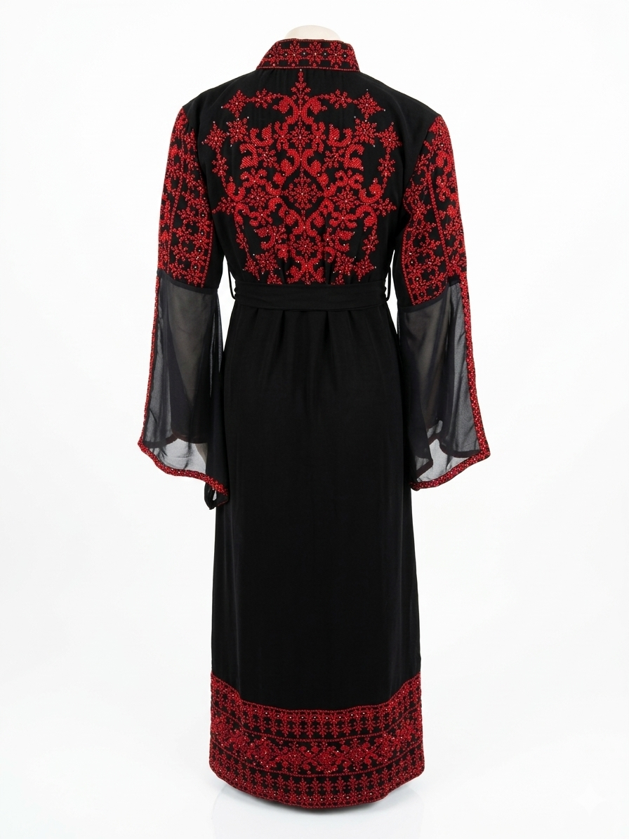 Front Zipper Embroidered Abaya Dress with Belt – Modest Maxi Abaya for Women