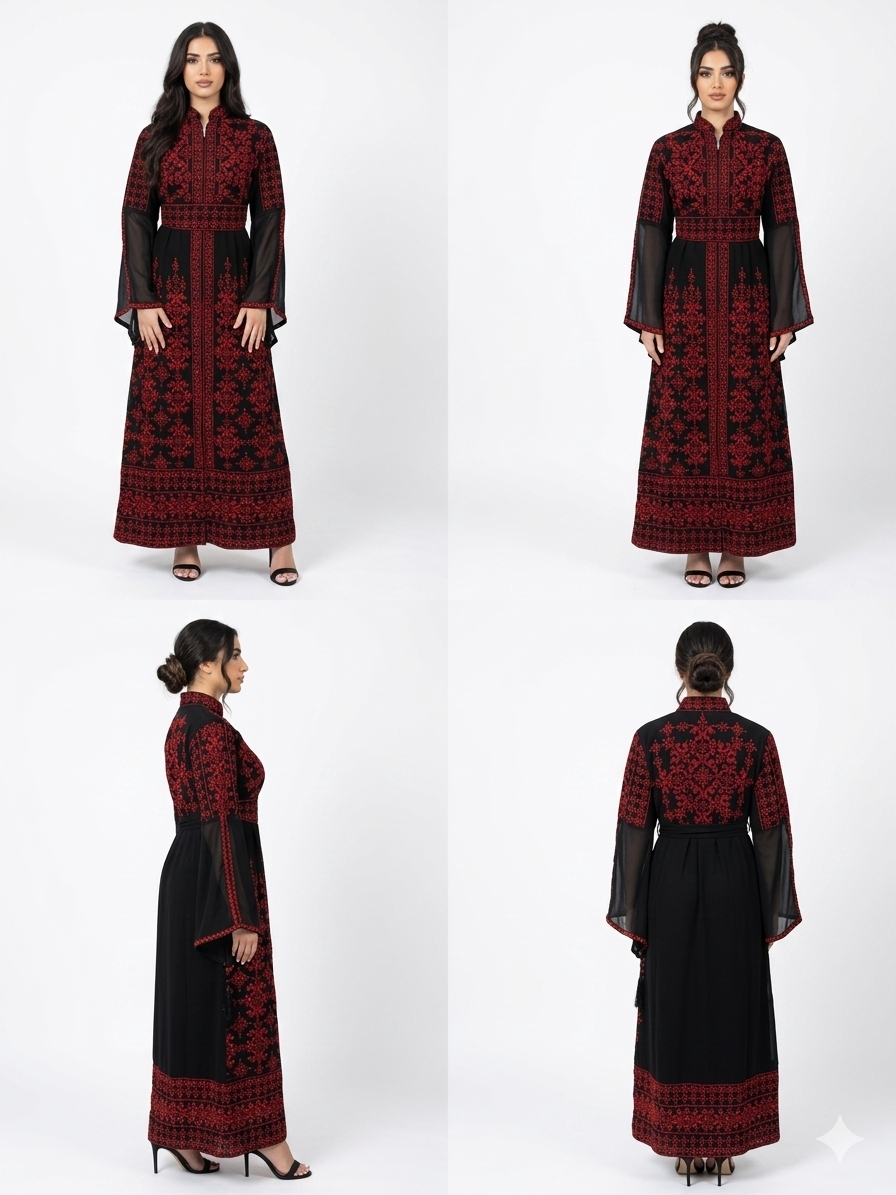 Front Zipper Embroidered Abaya Dress with Belt – Modest Maxi Abaya for Women