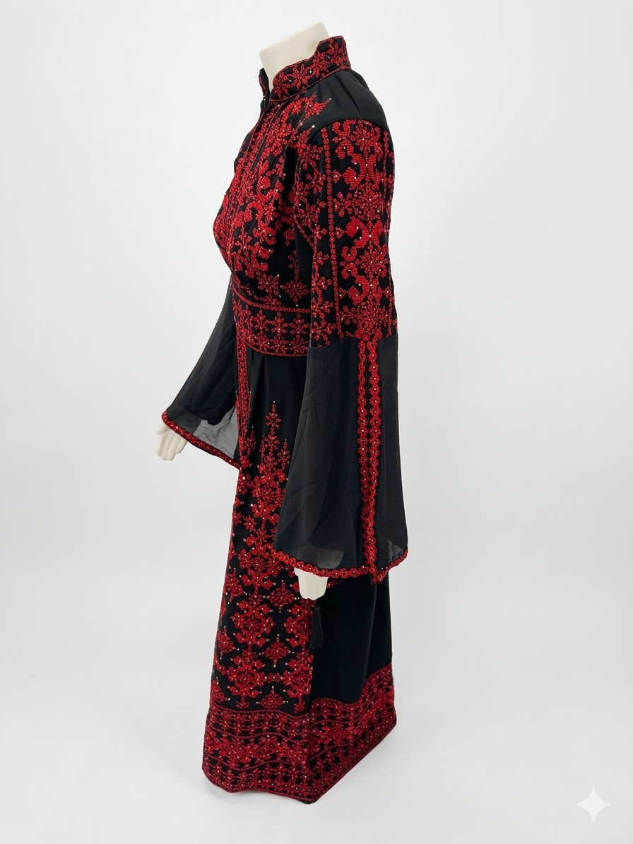 Front Zipper Embroidered Abaya Dress with Belt – Modest Maxi Abaya for Women