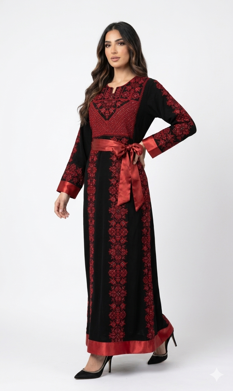 dishdasha dress Bride of Roses Thobe: Perfect Choice For a Bride Seeking Heritage and Elegance for a grand bridal appearance Black Embroidered Thobe Dress with
