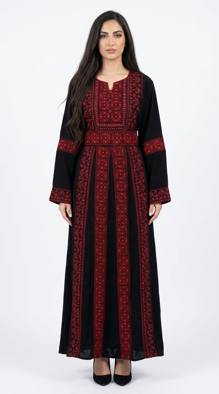 Classic Black & Red Embroidered Thobe Dress