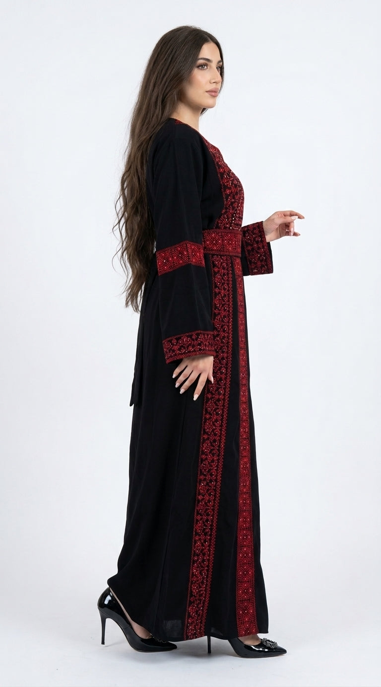 Classic Black & Red Embroidered Thobe Dress