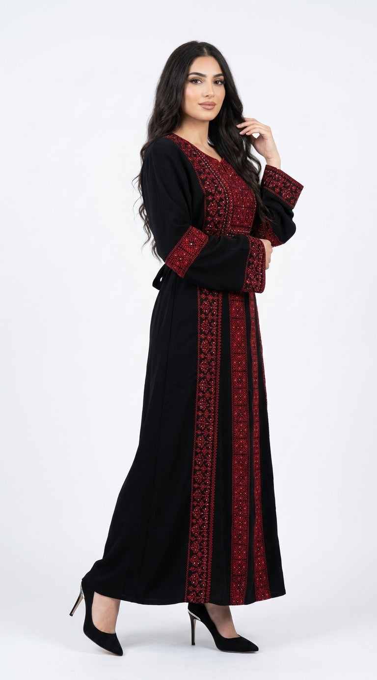 Classic Black & Red Embroidered Thobe Dress