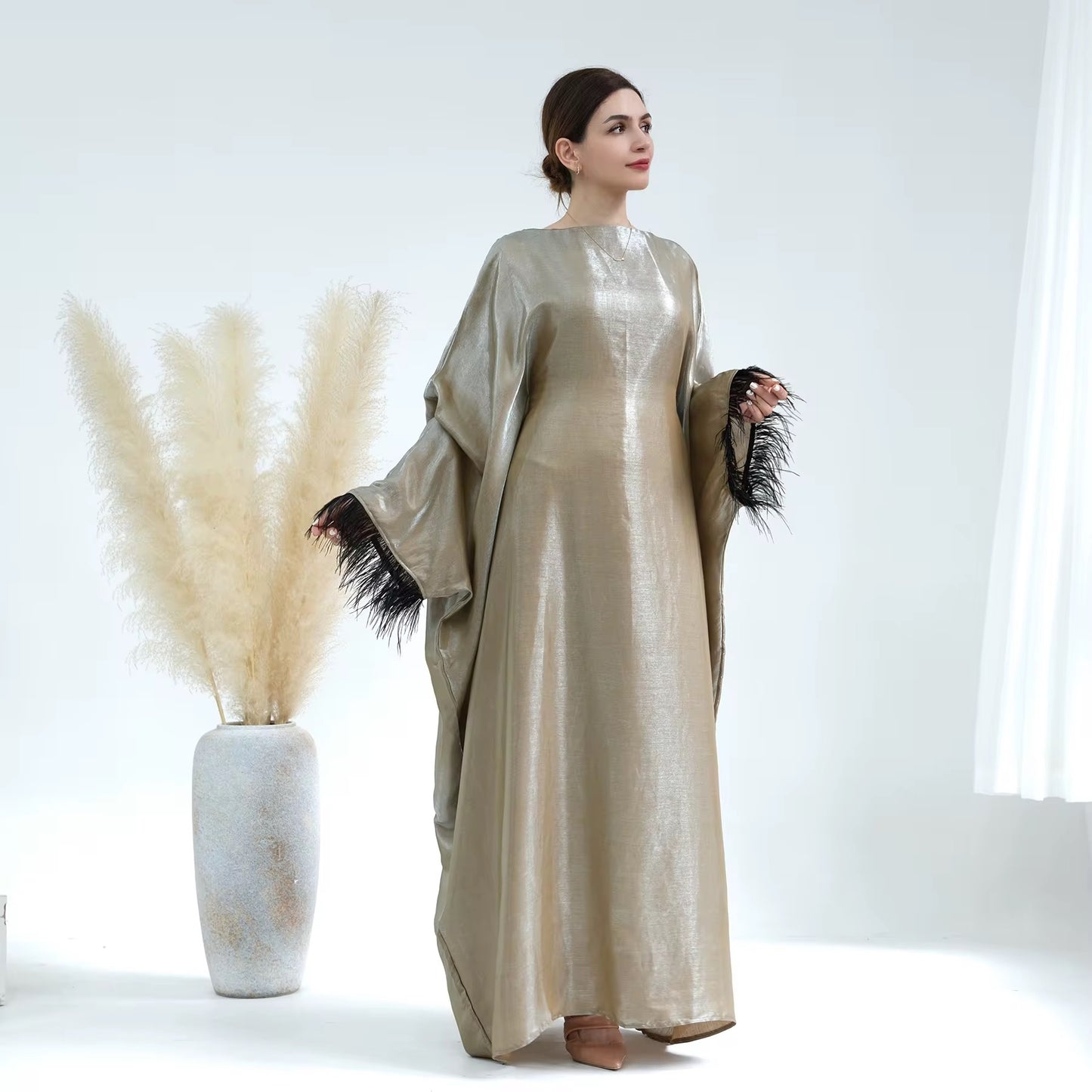 Butterfly abaya with feather sleeves