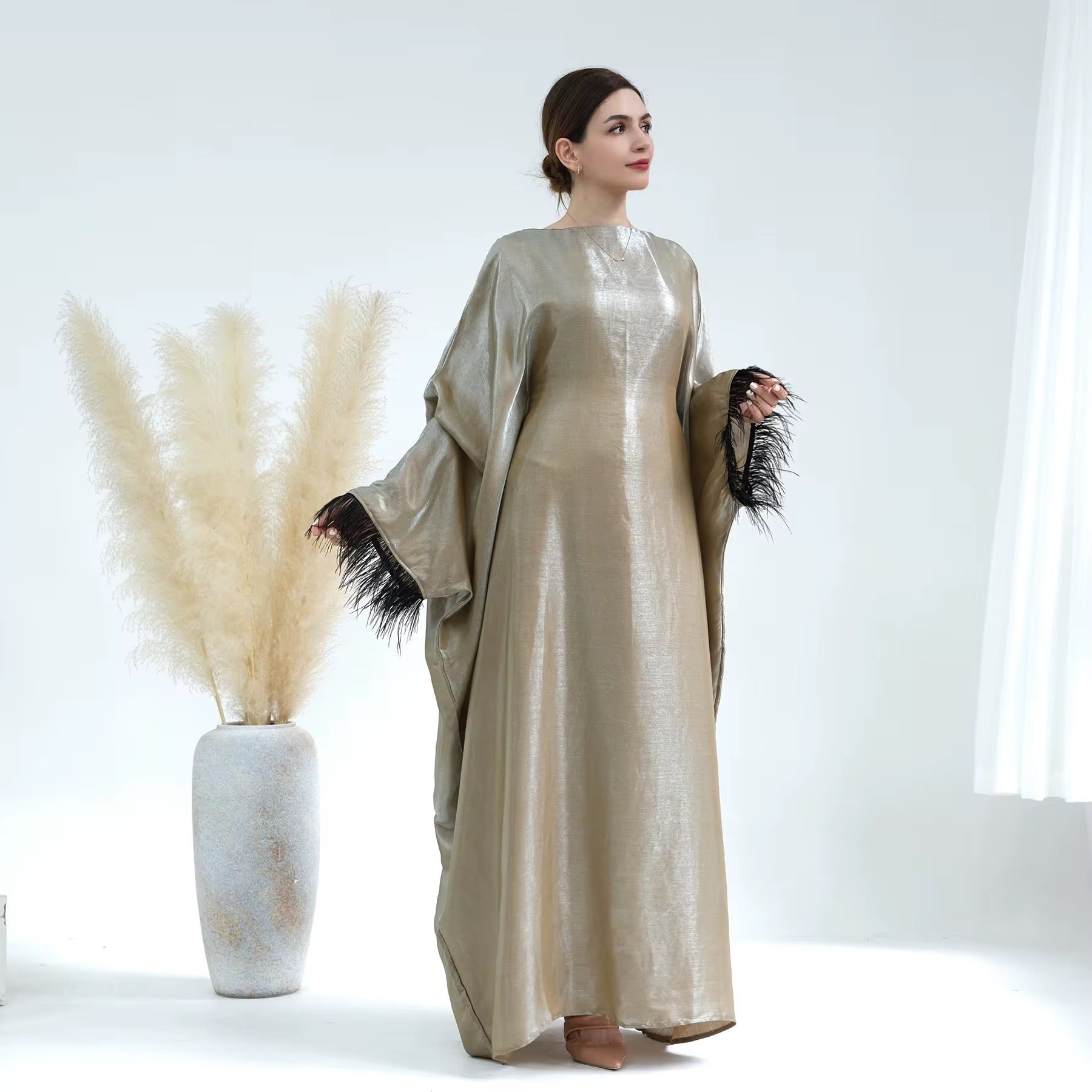 Butterfly abaya with feather sleeves