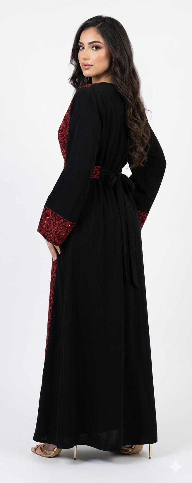 Classic Embroidered Thobe – Black & Red Floral Motif