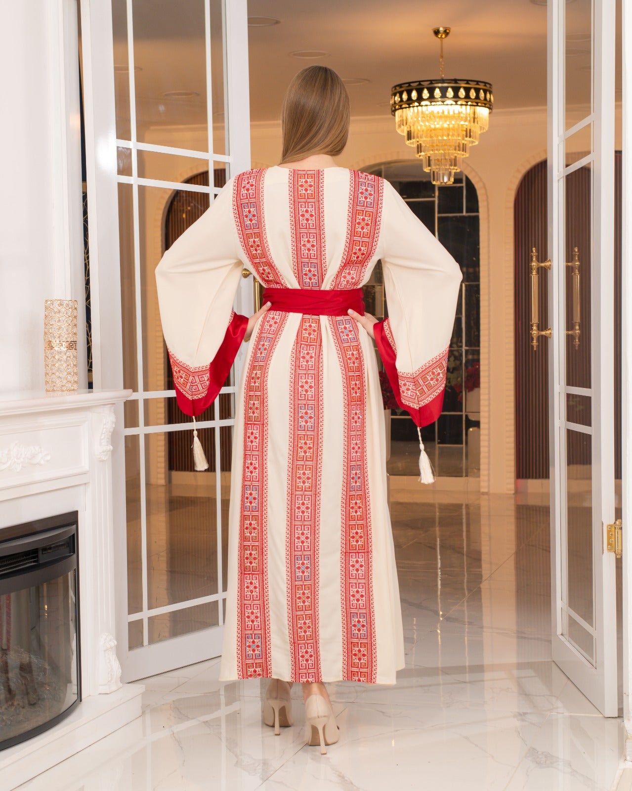 Palestinian-style dress with embroidery and belt