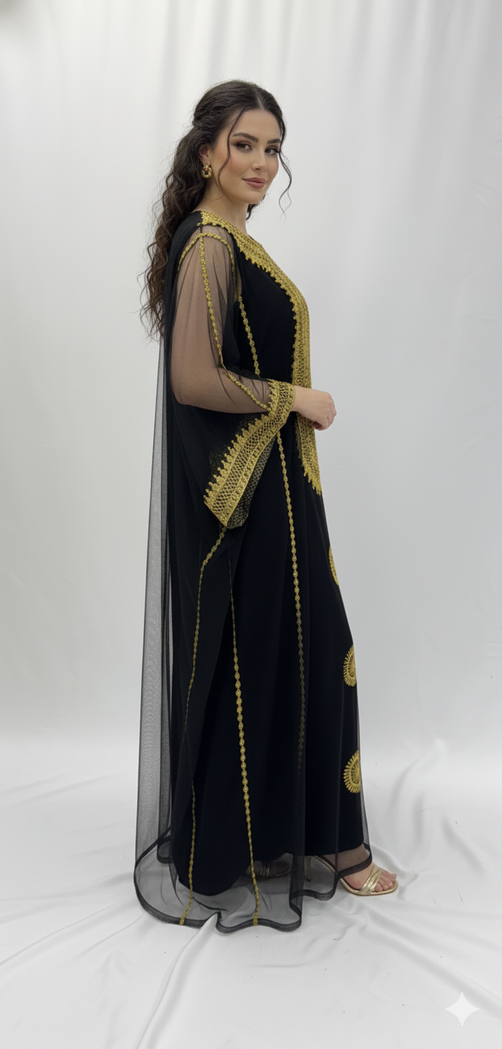 【未使用】MariaデザインIraqiイラキドレス Iraqi Hashimi Thobe Dress – Black & Gold Embroidery | Alaseela