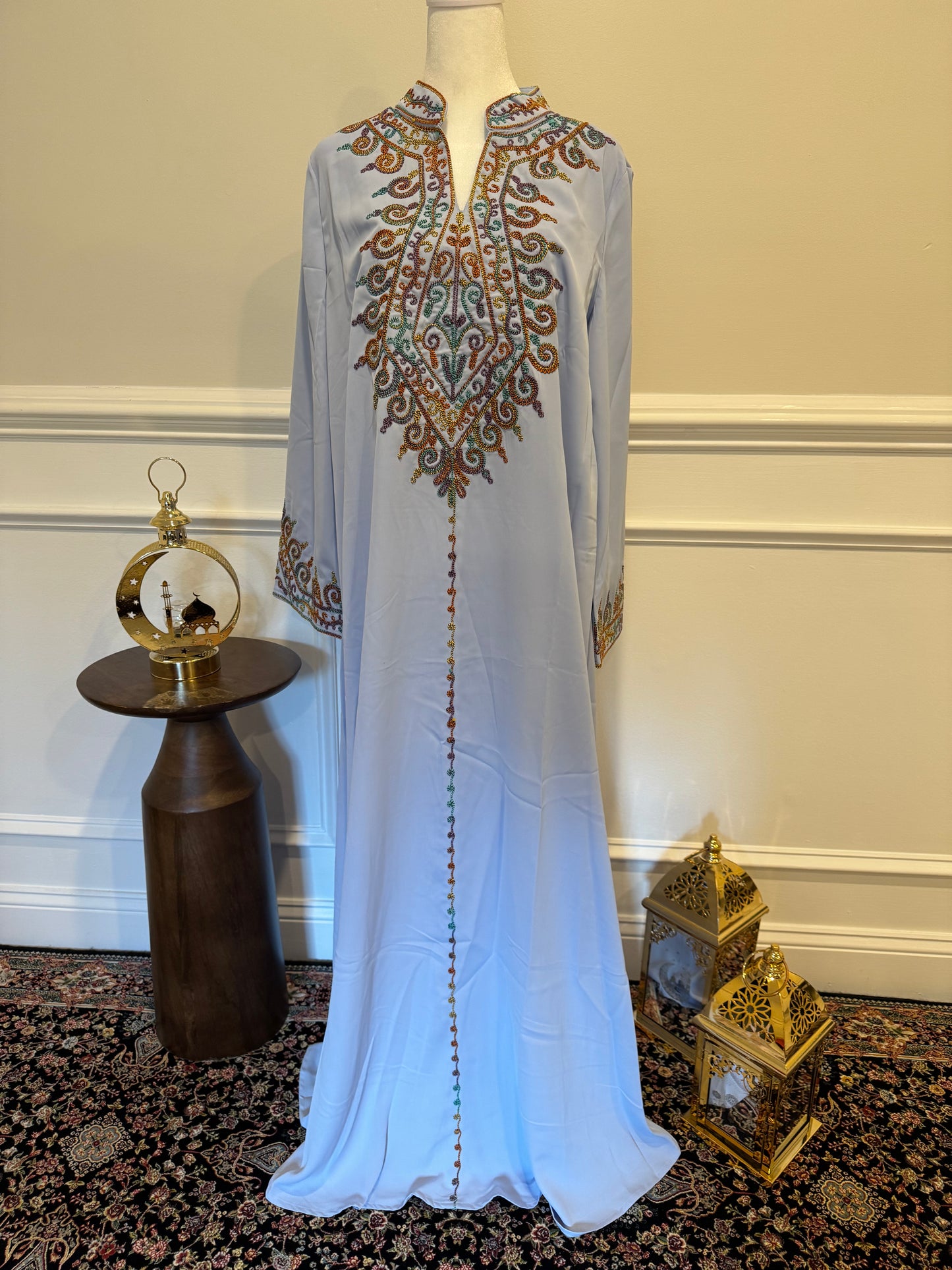 Boho modest embroidered dress for women