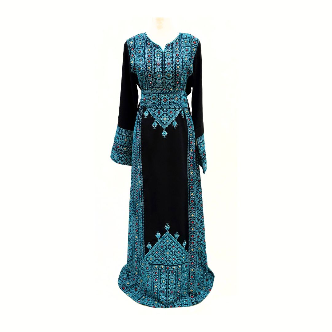Traditional Palestinian Embroidered Thobe with Belt