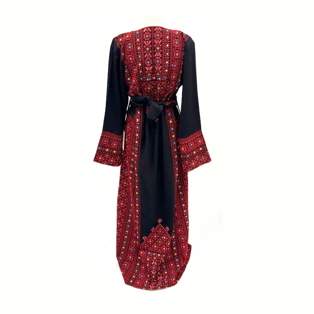 Traditional Palestinian Embroidered Thobe with Belt