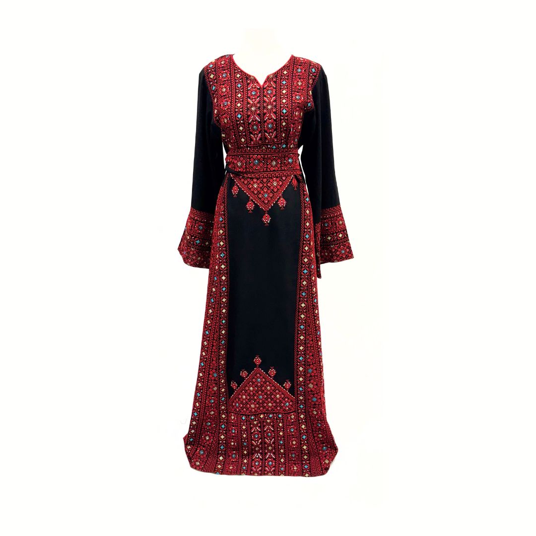 palestinian dress for women Traditional Palestinian Embroidered Thobe with Belt