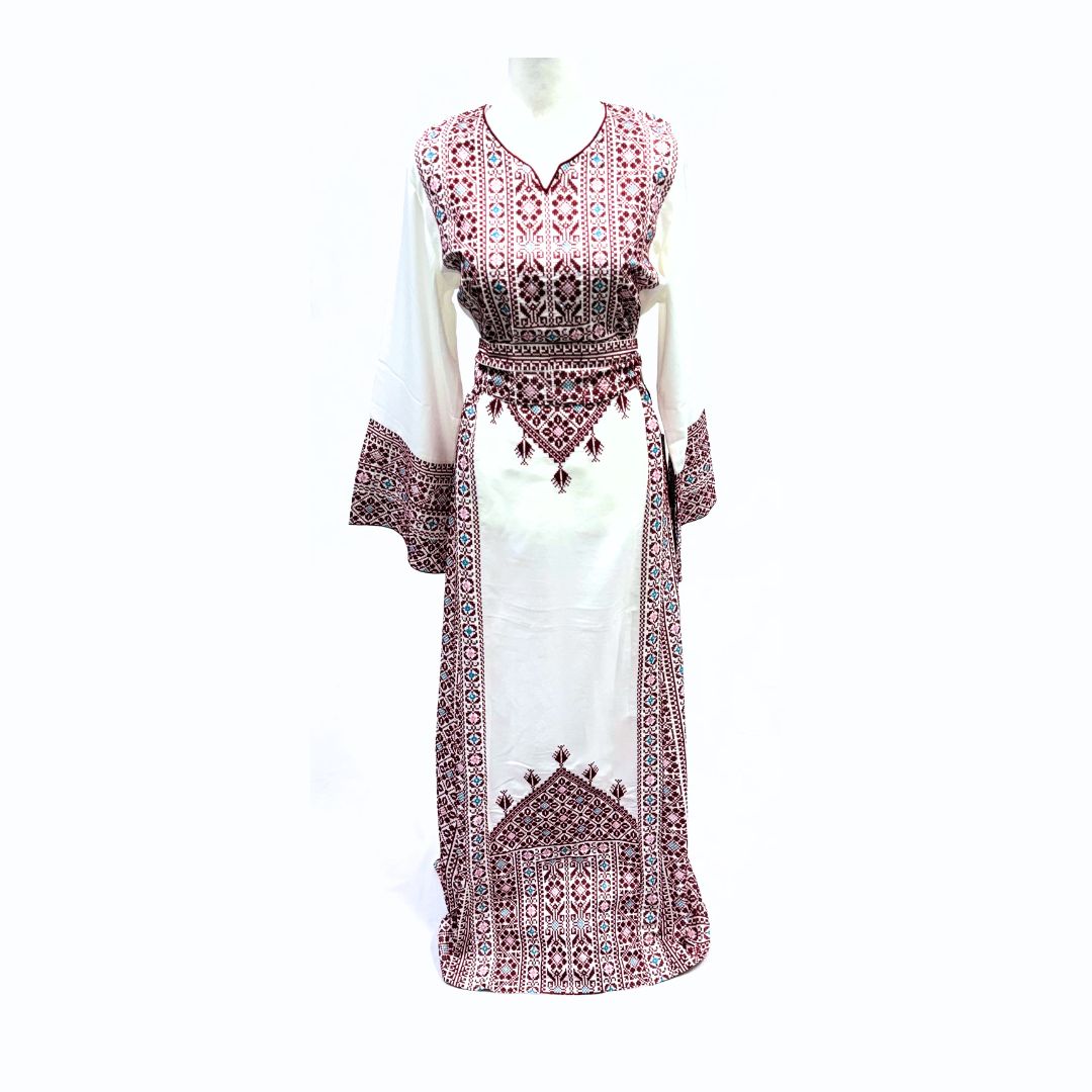 Traditional Palestinian Embroidered Thobe with Belt