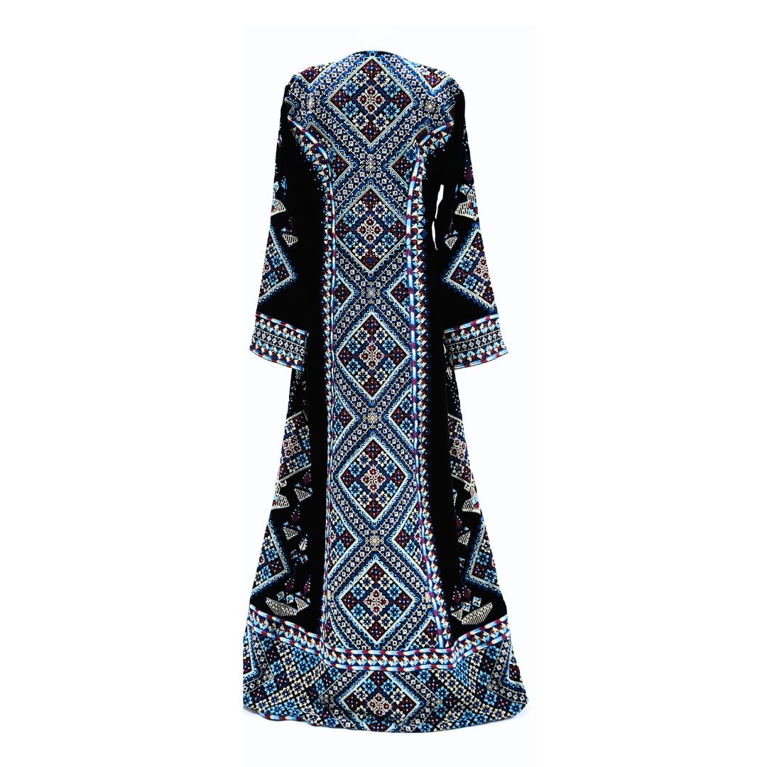 Embroidered Palestinian Mosaic Dress – Colorful Geometric Design