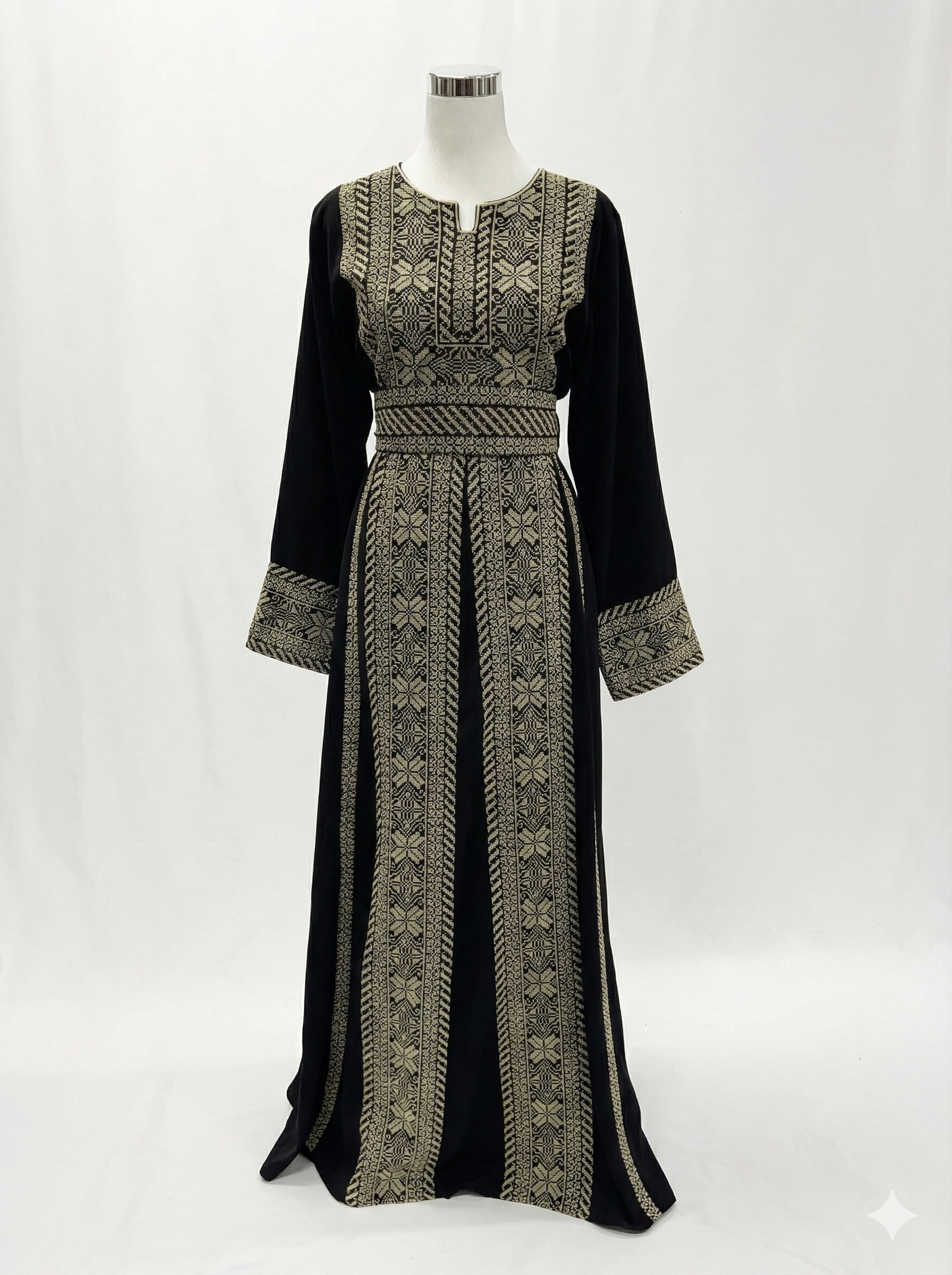 Traditional Palestinian Thobe | Embroidered Black Maxi Dress