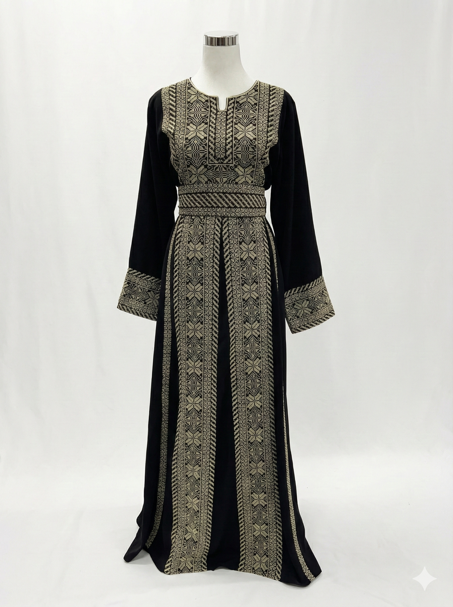Traditional Palestinian Embroidered Thobe - Black with Red or Beige Detail