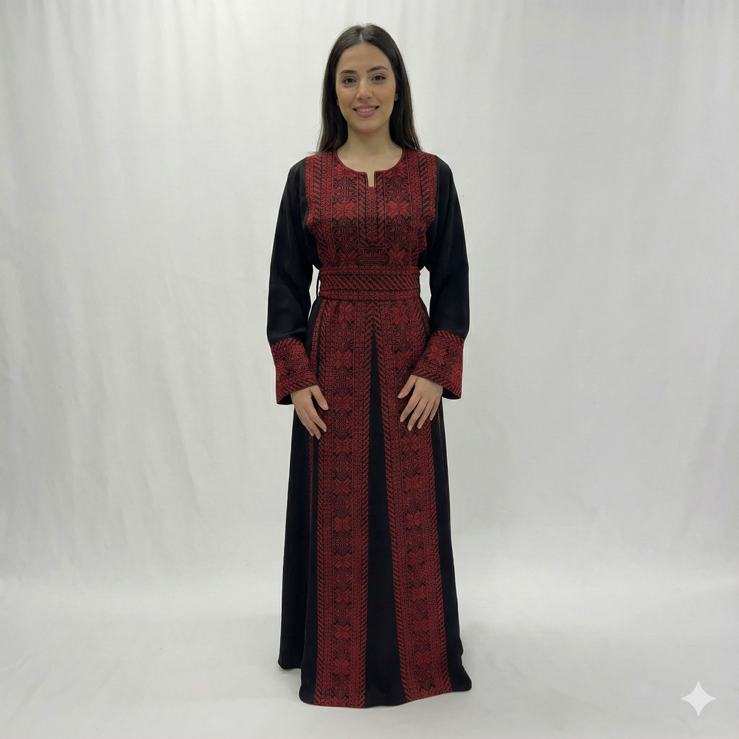 Traditional Palestinian Embroidered Thobe - Black with Red or Beige Detail