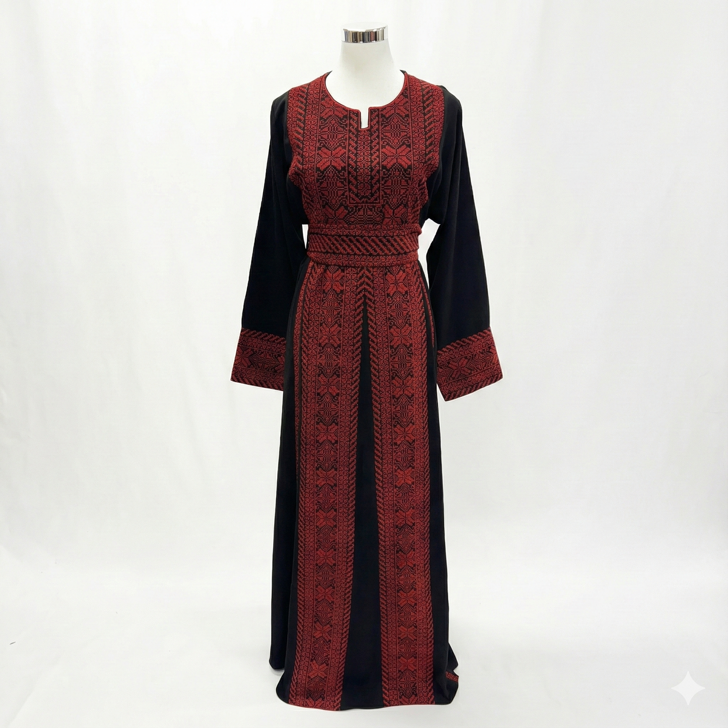 Traditional Palestinian Embroidered Thobe - Black with Red or Beige Detail