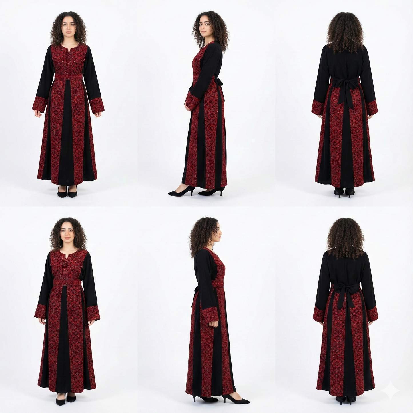 Palestinian Embroidered Thobe Maxi Dress | Black & Red Tatreez | Floral Motif