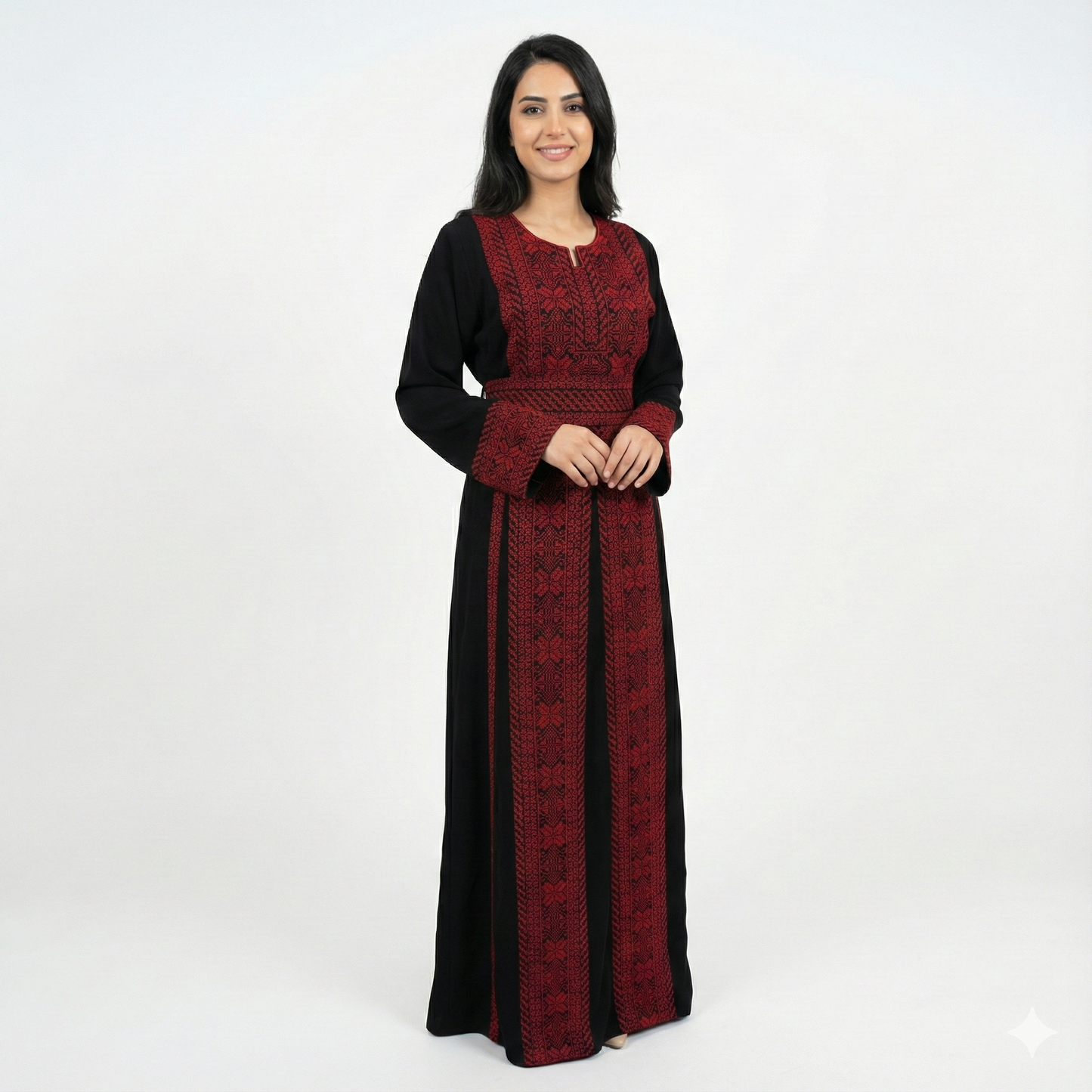 Traditional Palestinian Embroidered Thobe - Black with Red or Beige Detail