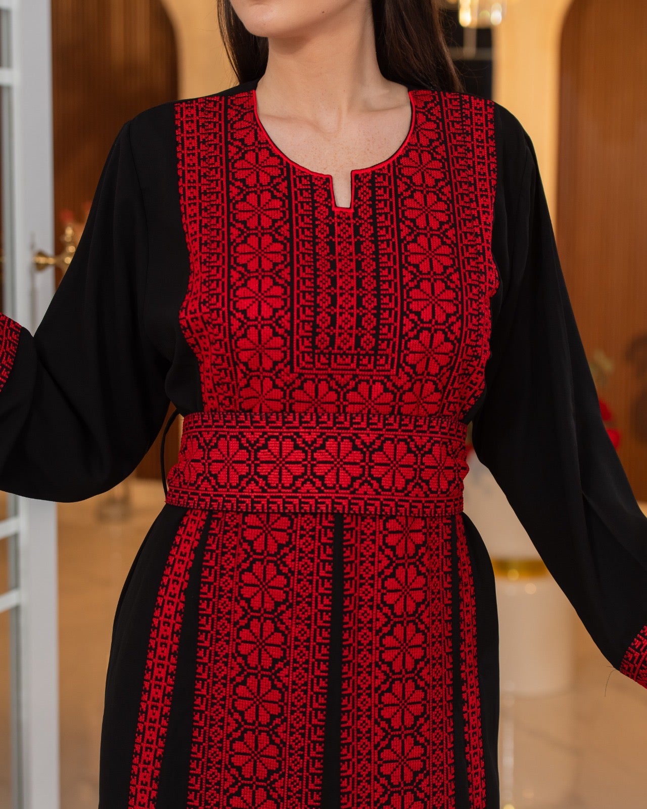Embroidered Palestinian Traditional Thobe – ثوب فلسطيني مطرز (Black & Red or Blue) – AlASEELA Embroidered Palestinian Traditional Thobe – ثوب فلسطيني مطرز (Black & Red or Blue) – AlASEELA