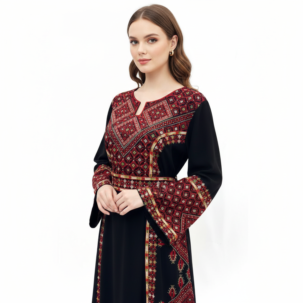 Embroidered Palestinian Rhombus Dress – Traditional Pattern