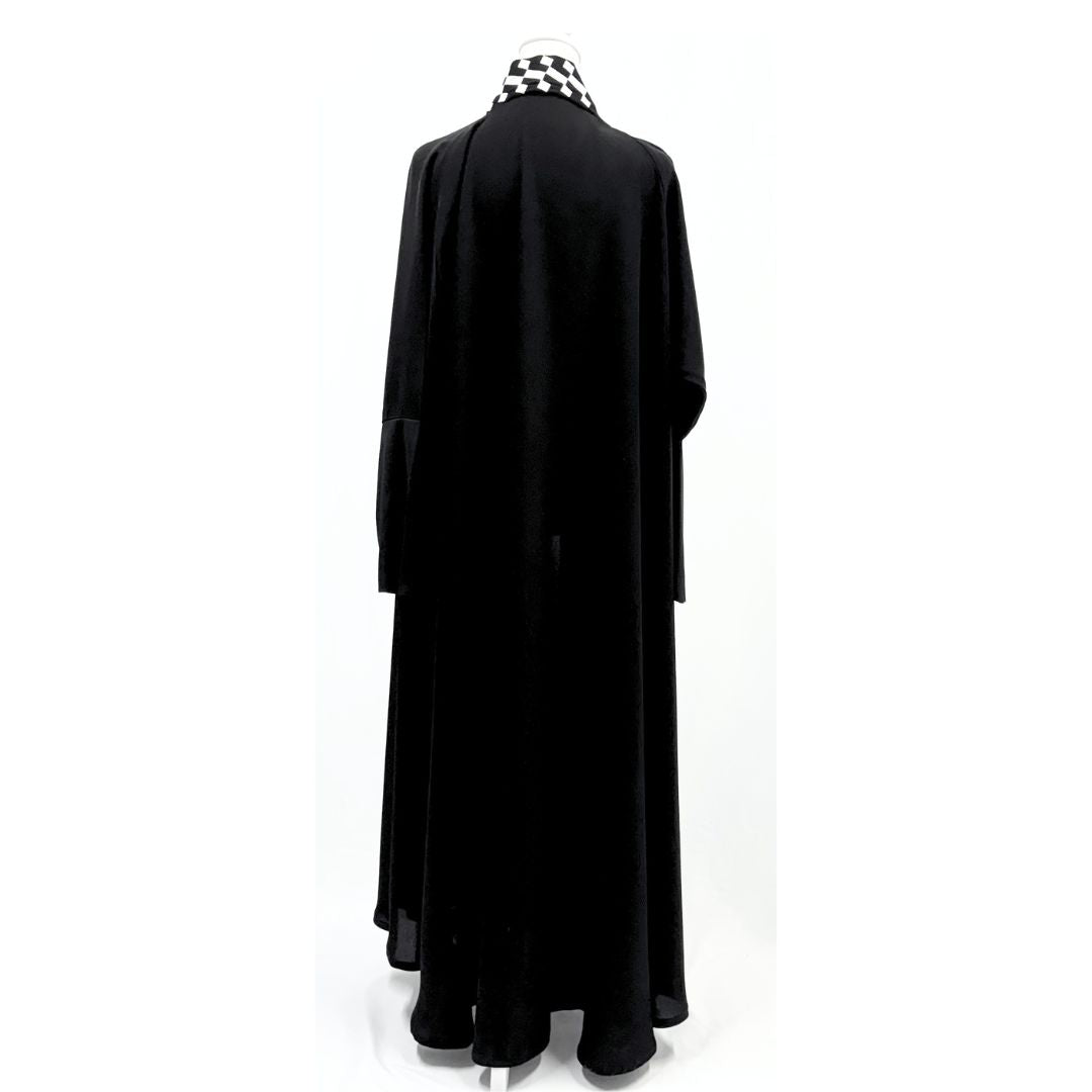 Black Abaya with White Embroidery - Saudi Open Style Abaya for Women
