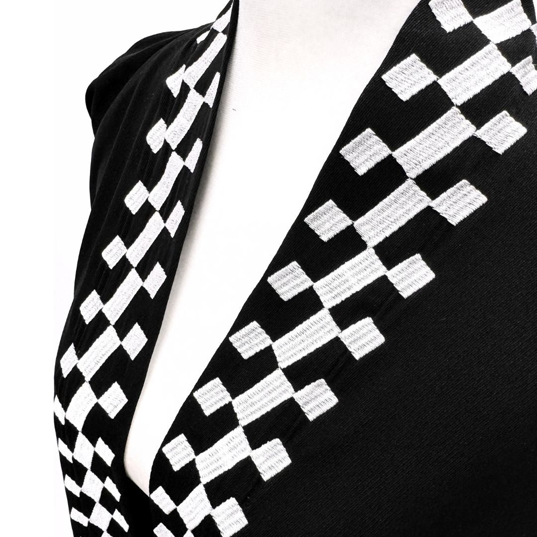 Black Abaya with White Embroidery - Saudi Open Style Abaya for Women