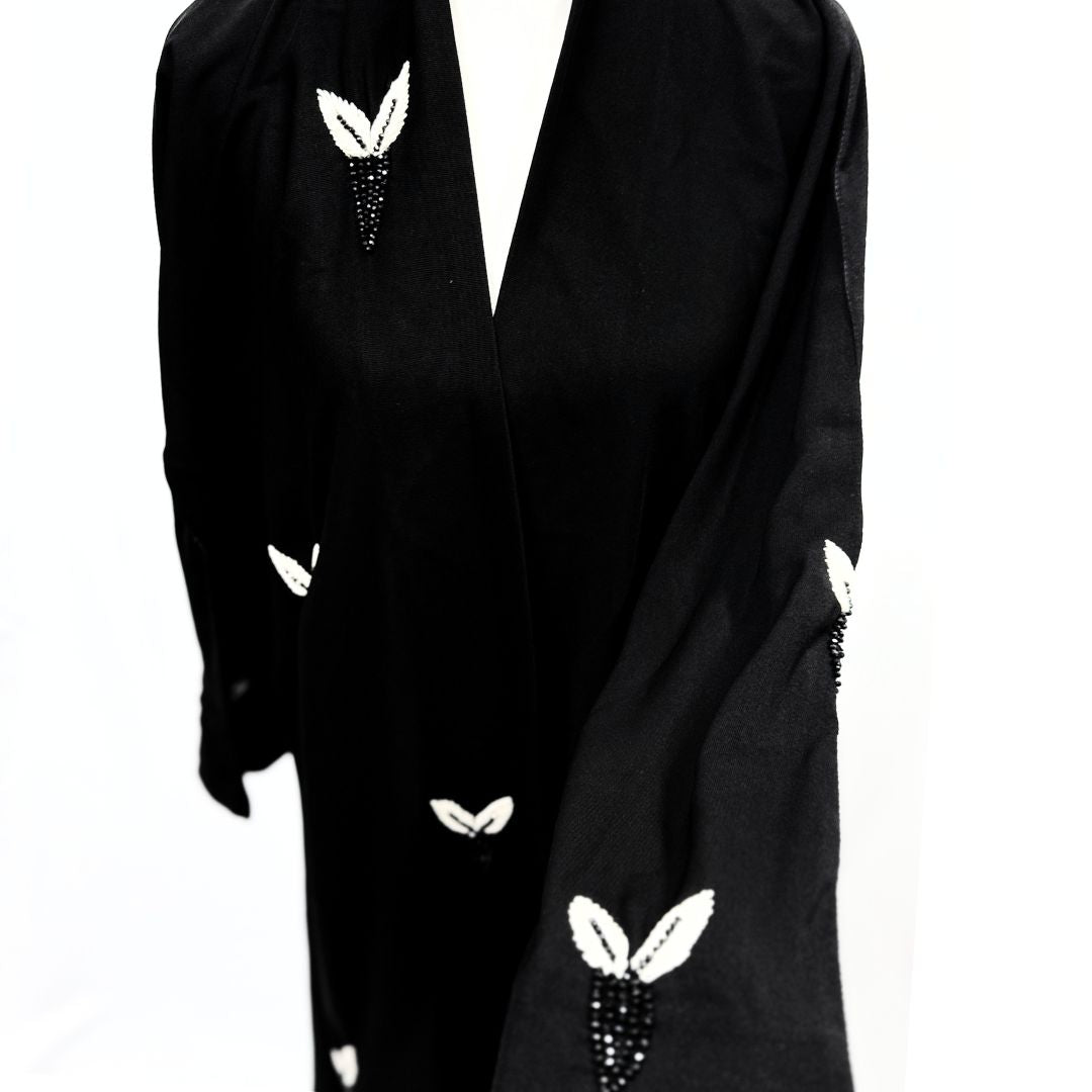 Black Embellished Abaya - Saudi Open Style Abaya for Women