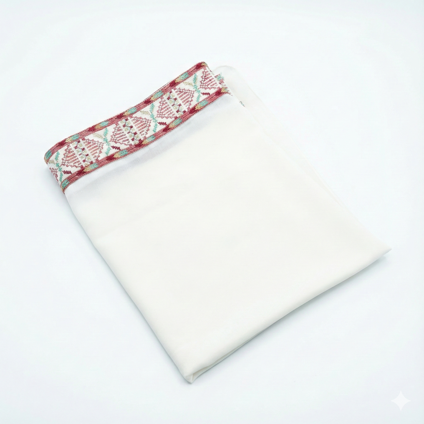 Luxury Pink & White Palestinian Thobe Set with Embroidered Shawl & Belt