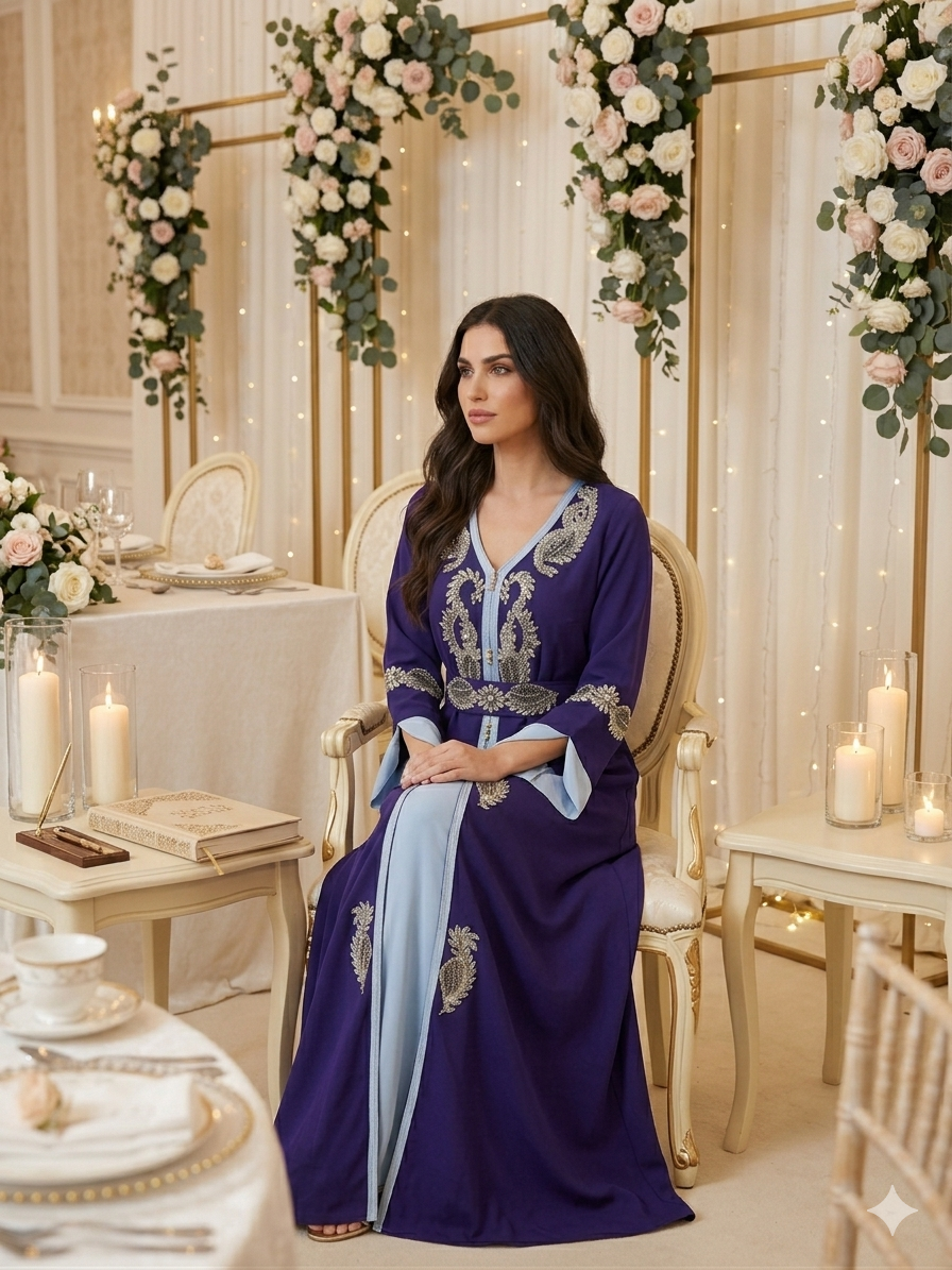 Luxury Takshita Kaftan Dress with Crystal Embellishments & Belt – Red/Beige & Purple/Blue